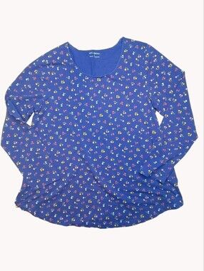 April Cornell Violet Blue Floral Long Sleeve Knit Top Size M Cottagecore